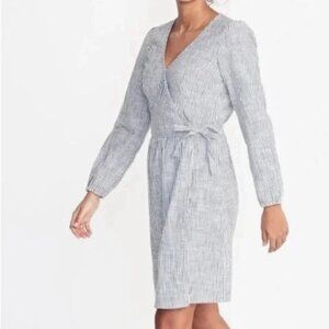 Old Navy Pinstripe Seersucker True Wrap Long Sleeve Dress - S